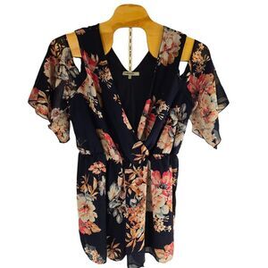 Bailey Blue 4EJ4F0824 Womens 2XL Blue Floral‎ Cold Shouldr Sleeve Mini Dress